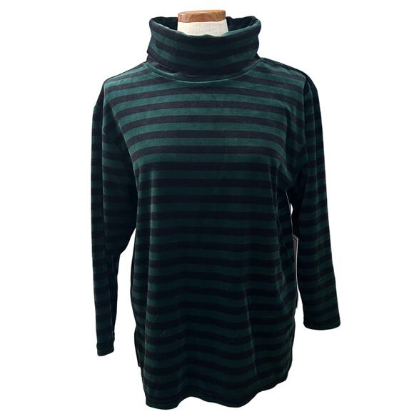 Vintage NWT Sag Harbor Velour Cowl Neck Top M Deadstock Green Black Striped 90s - Picture 2 of 10